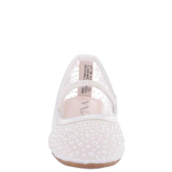 NEW NINA girls' pearl mesh ballet flat shoe in white - Picture 3 of 5